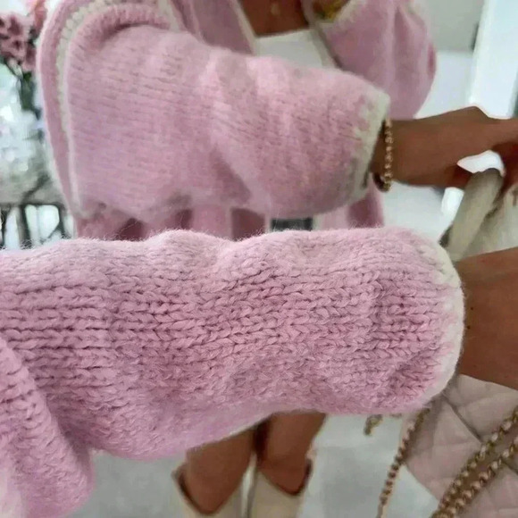 Statement Stylish oversized Knit Sweater Cardigan Pink - Picture 3 of 3